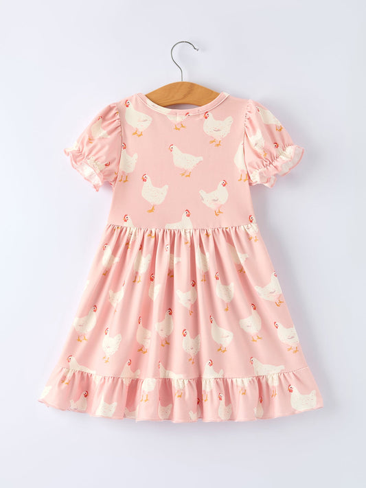 Farm Spring Chicken Ruffle Dress