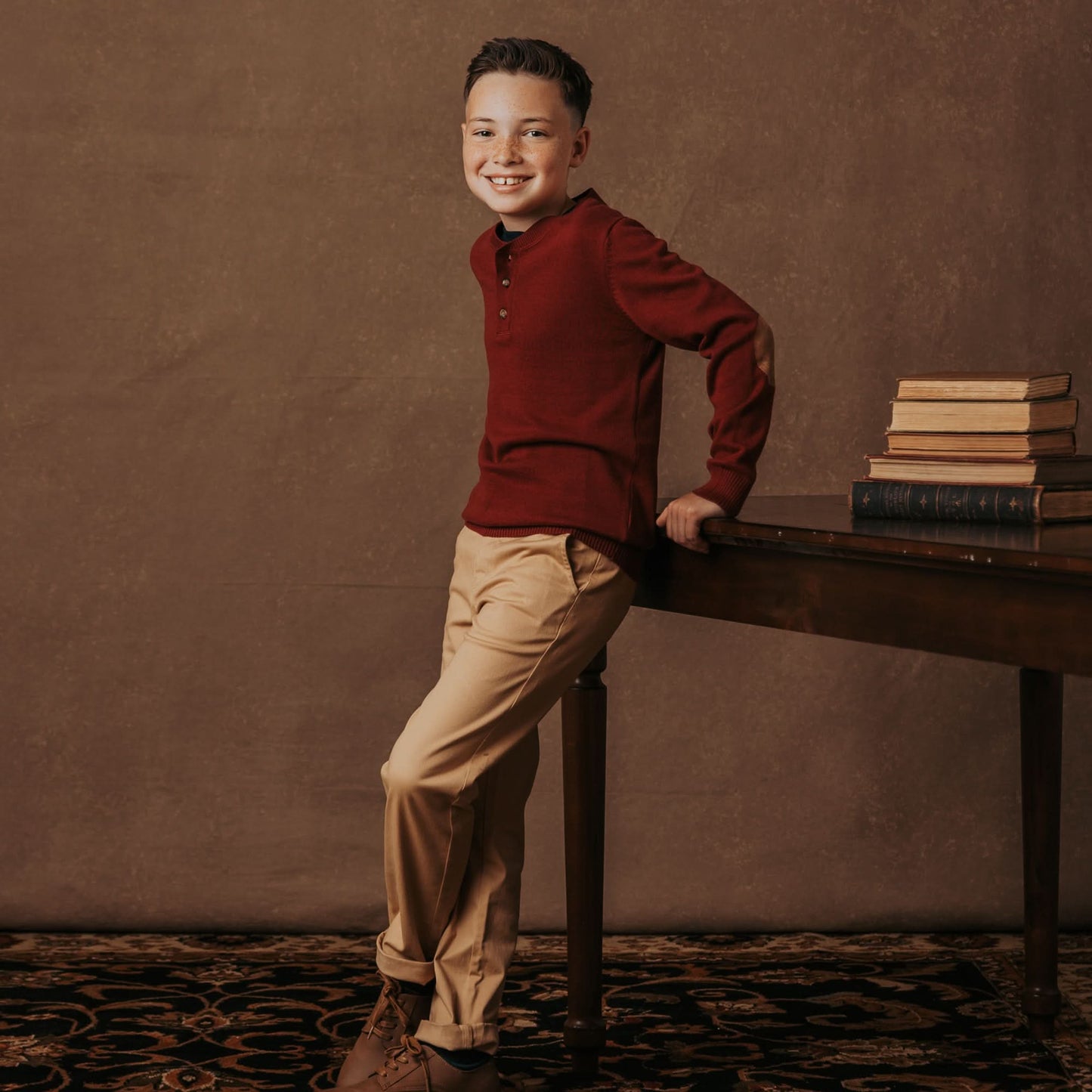 Organic Sweater Henley with Elbow Patches - Baby