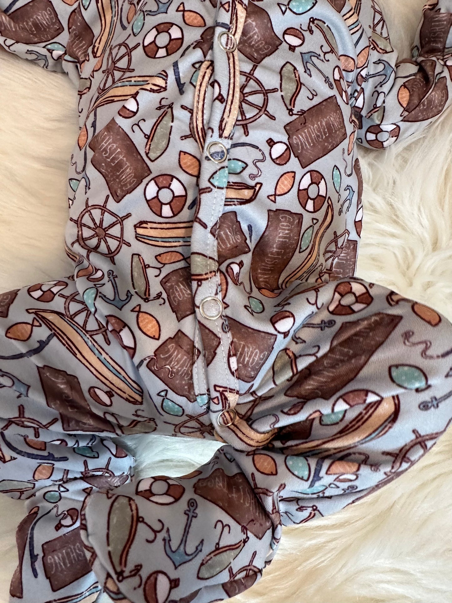 Gone Fishing Footie Romper and Hat Set