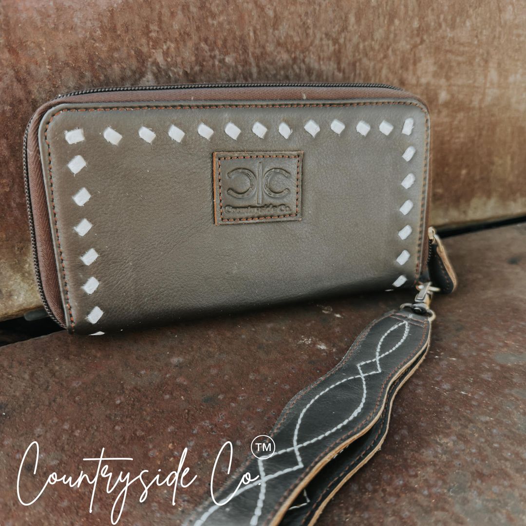 Boot Stitch Leather Wallet Wristlet
