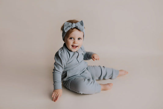 Blissful Blue Baby Ribbed Playsuit with pockets