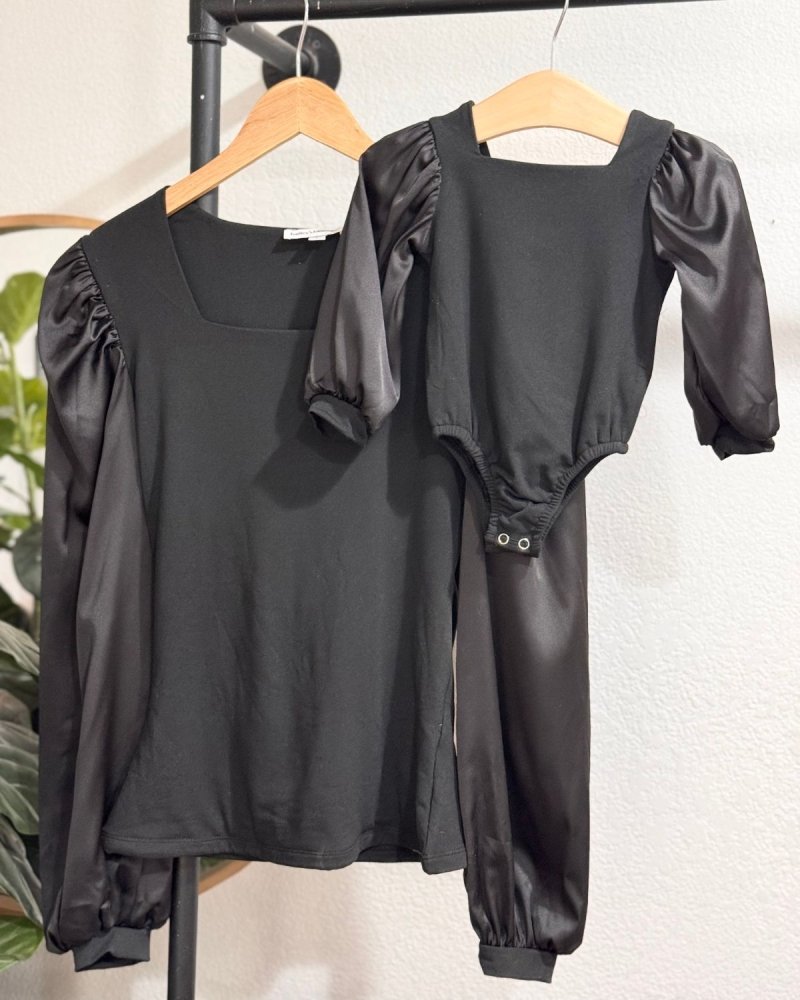 Evangeline Satin Sleeve Top & Leotard - Black