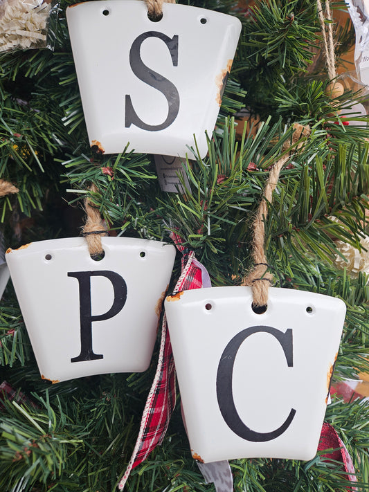 Cow Tag Initial Ornament