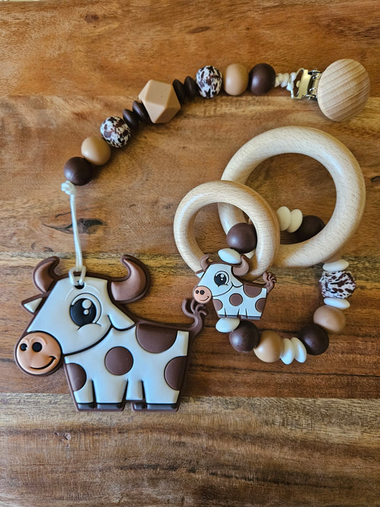 Brown Longhorn Cow Silicone Teether