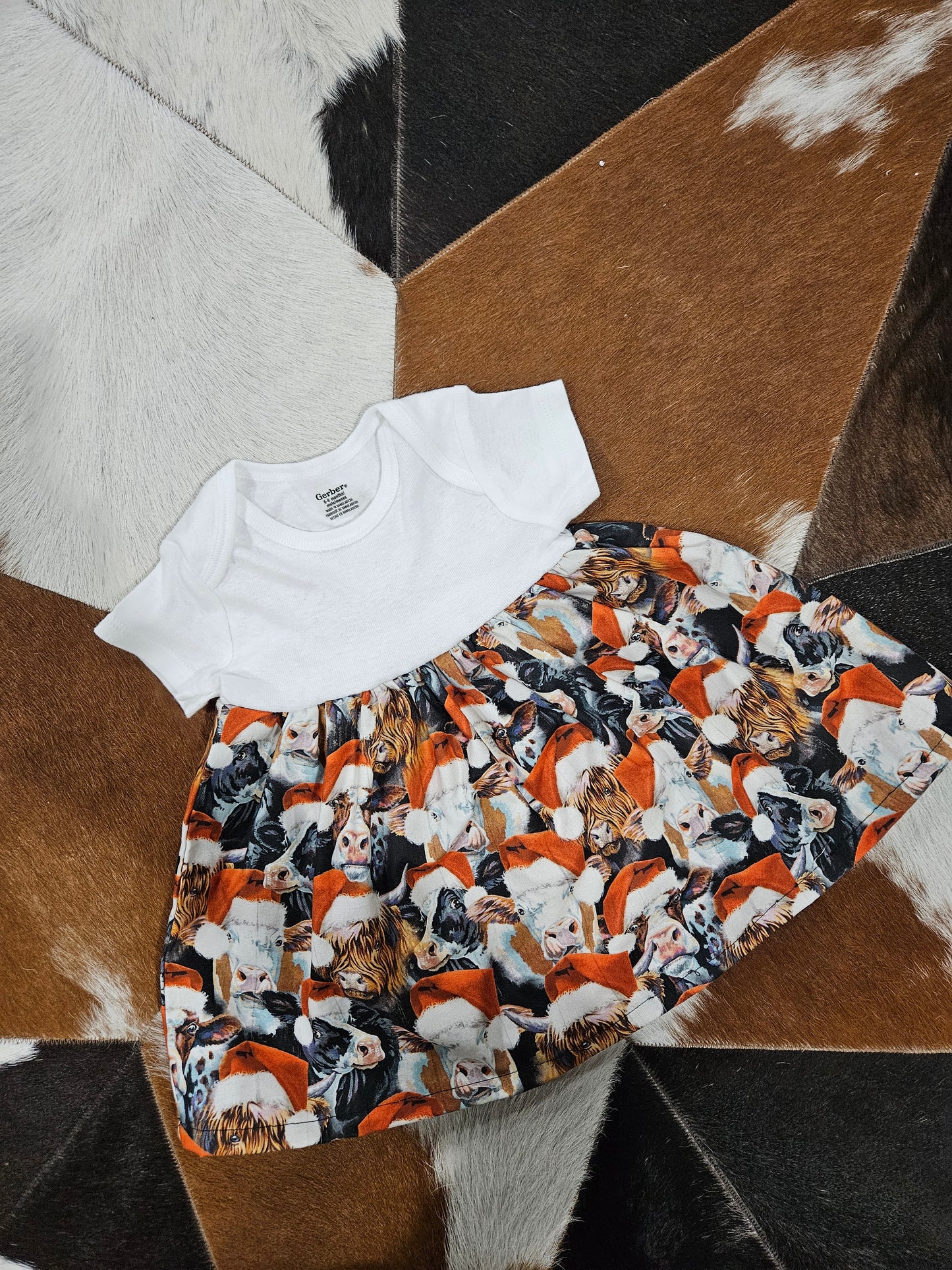 Handmade Onesie Dress-Santa Hats & Cow Faces
