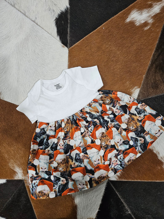 Handmade Onesie Dress-Santa Hats & Cow Faces