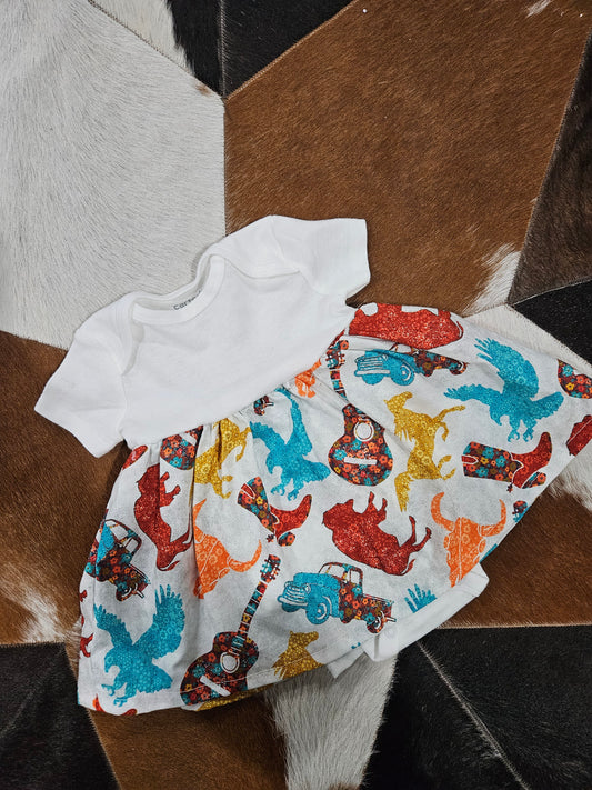 Handmade Onesie Dress-Floral Guitar