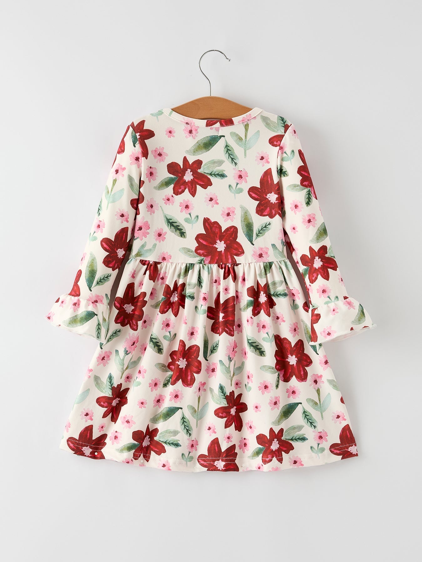 Christmas Girls' Long Sleeve Floral Dress – Red and Pink