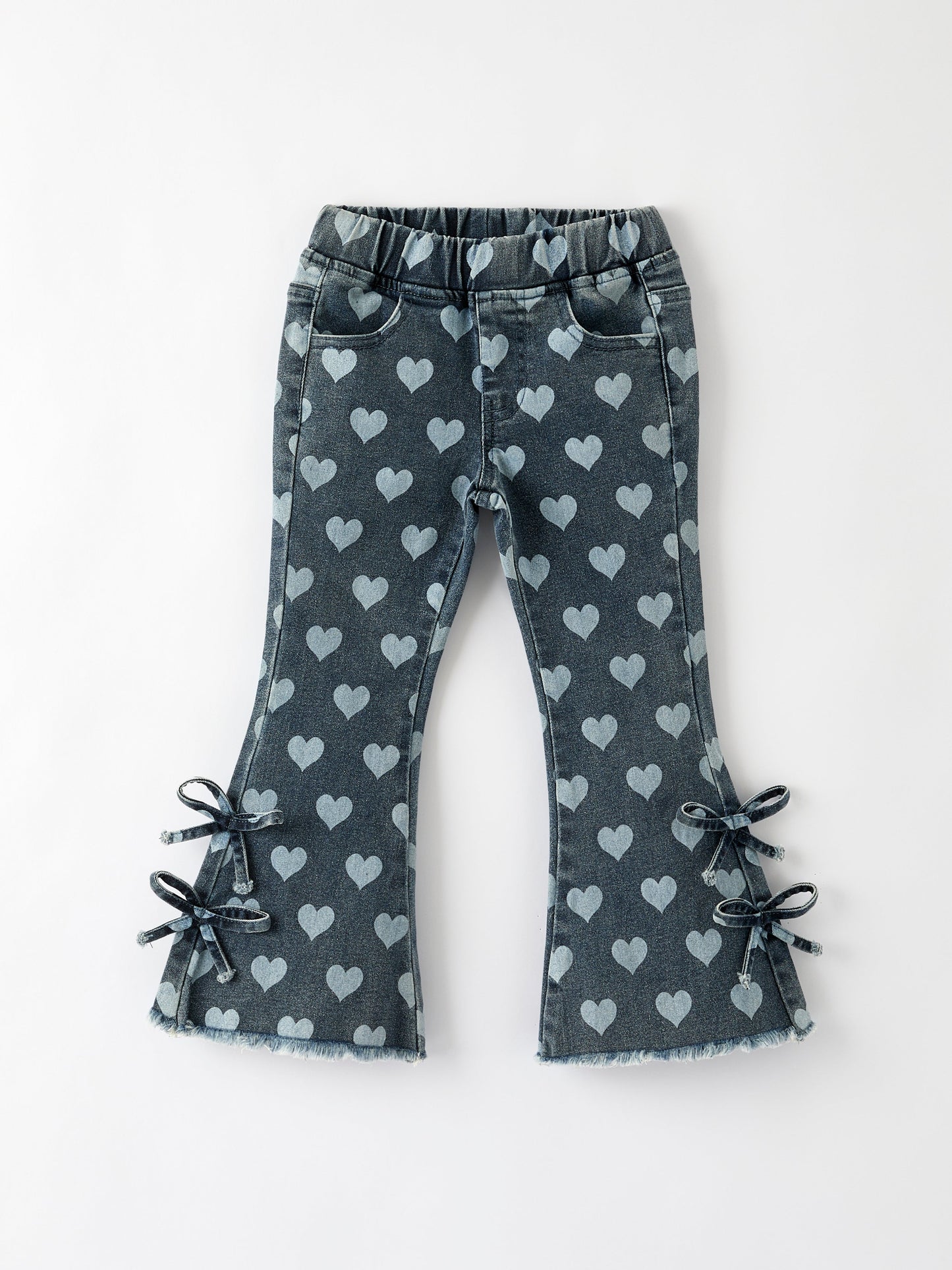 Heart Pattern Denim Bell Bottom Pants for Kids