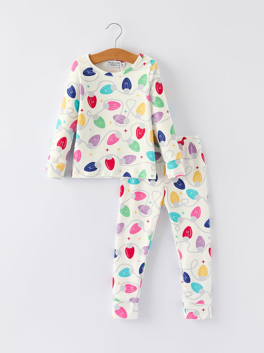 Christmas Girls  Colorful Light Bulb Baby Pajama Set: Fun and Cozy