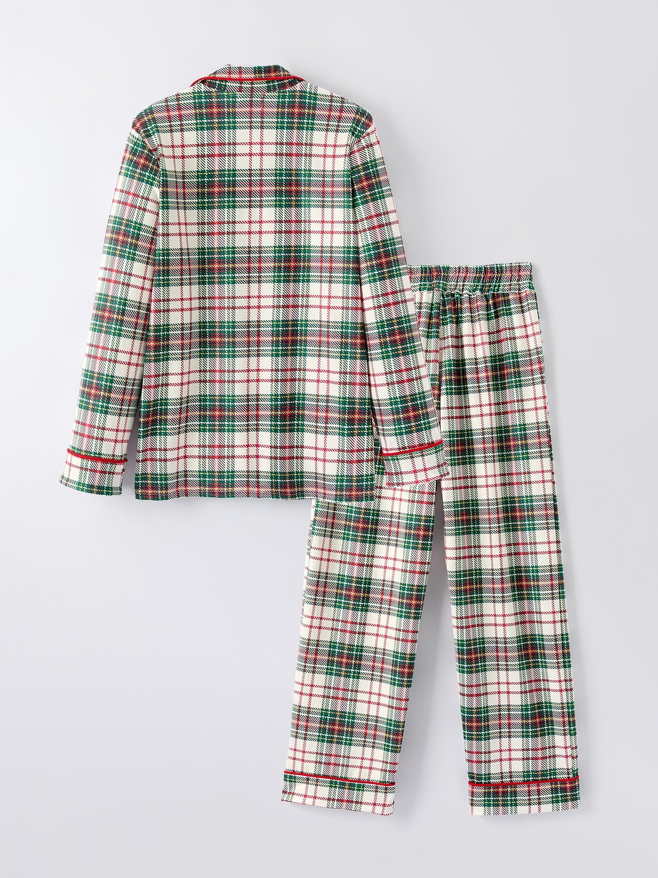 Mommy & Me Christmas Plaid Girls Pajamas Set with Long Sleeves and Red Cuffs