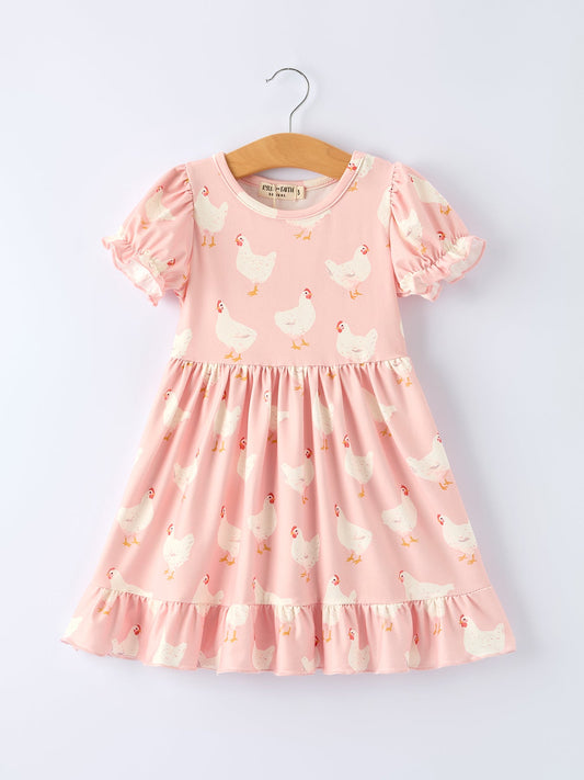 Farm Spring Chicken Ruffle Dress