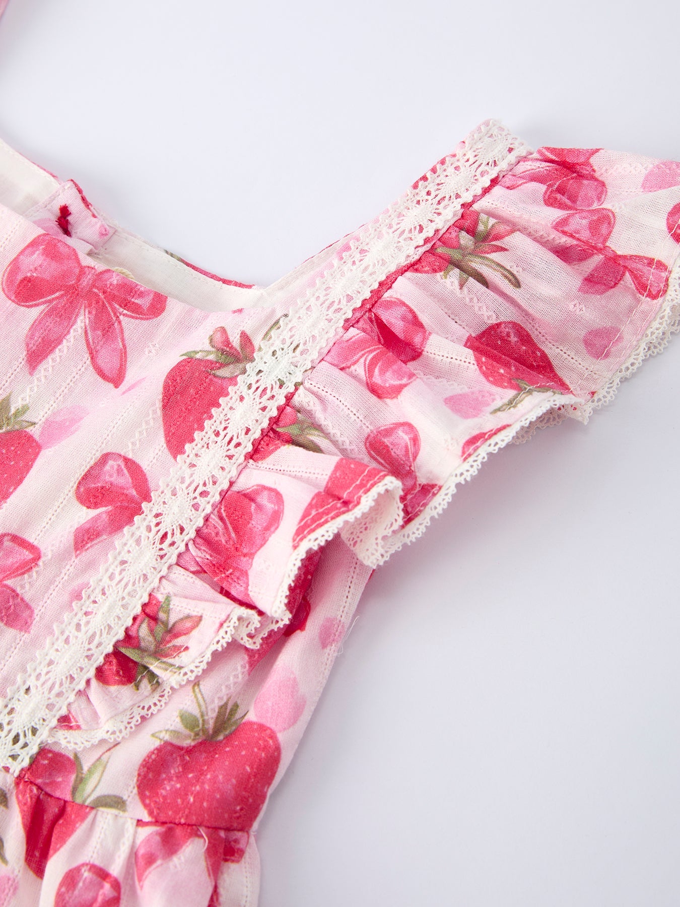 Strawberry Bow Print Girls' Dress