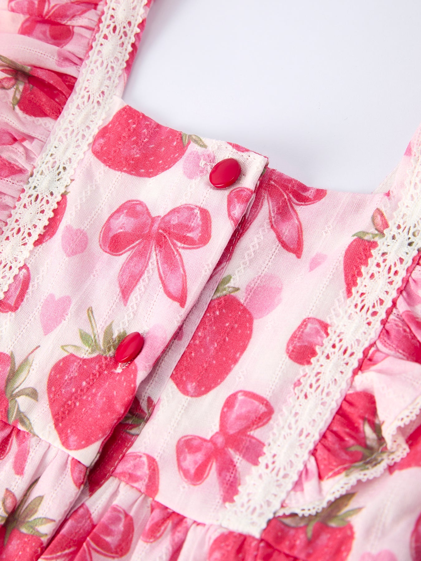 Strawberry Bow Print Girls' Dress