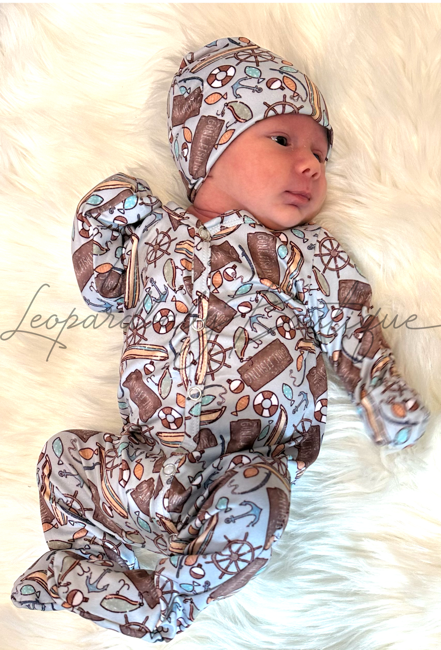 Gone Fishing Footie Romper and Hat Set