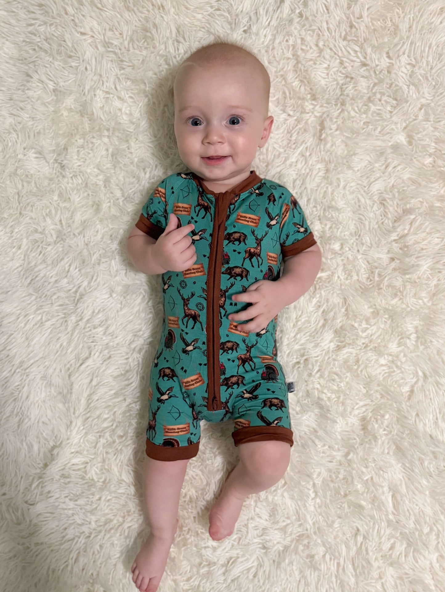 Teal Hunting Club Bamboo Shortie Romper (FINAL SALE)