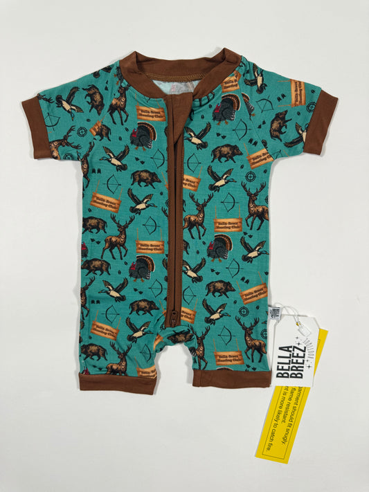 Teal Hunting Club Bamboo Shortie Romper (FINAL SALE)