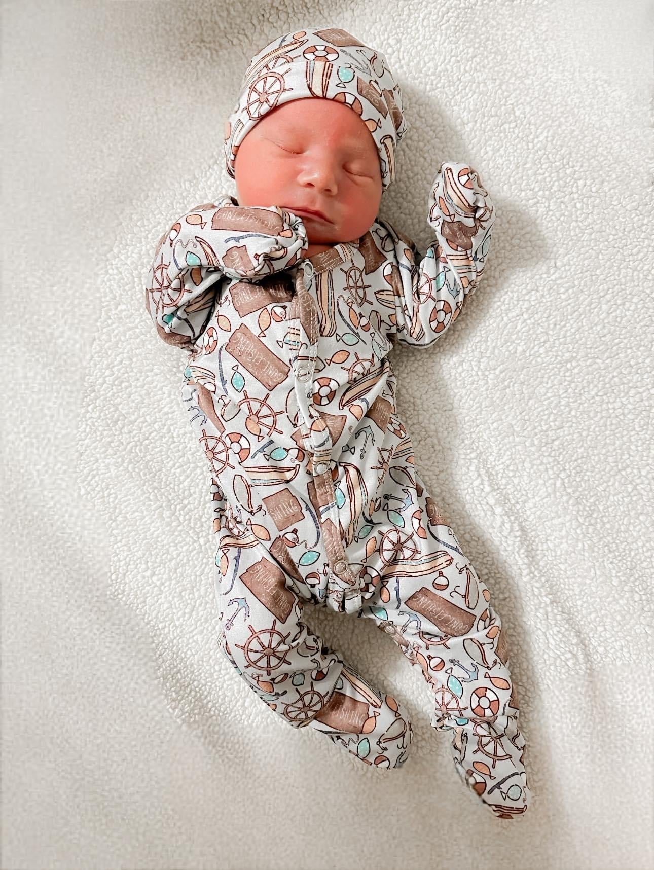 Gone Fishing Footie Romper and Hat Set