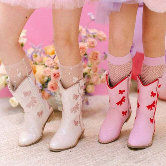Cowgirl White + Pink Bow Boots