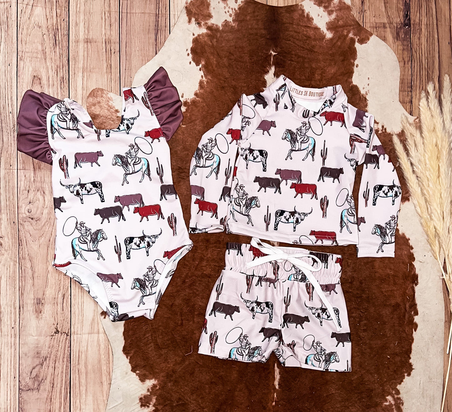 Cattle Drive Long Sleeve Swim Shirts for Boy Trunks