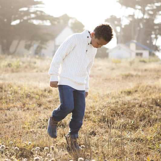 Mock Neck Organic Cable Sweater with Buttons - Baby