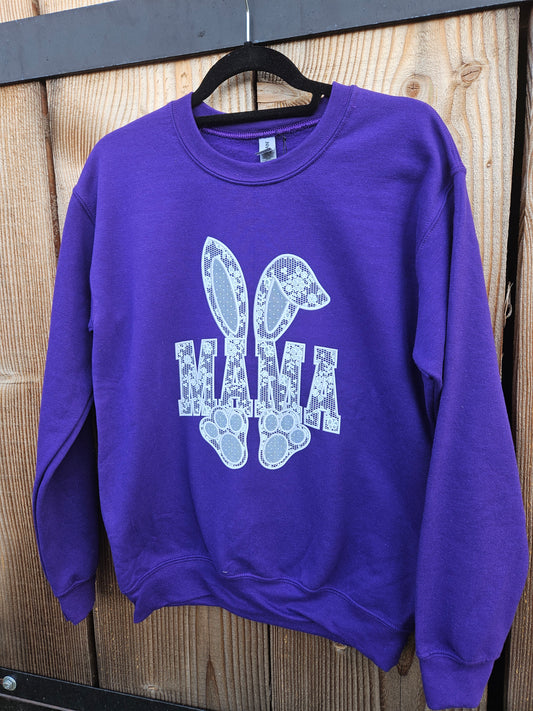 "Mama" Bunny Lace Crewneck Sweater