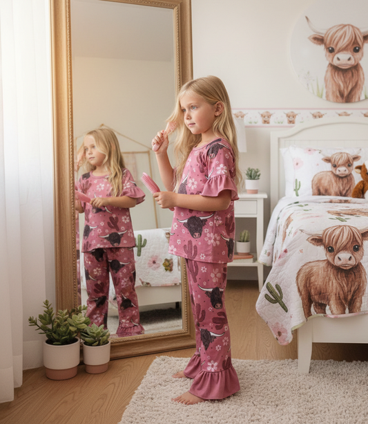 Highland Cow Ruffle Pajamas