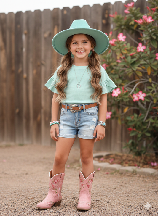 Ruffle Sleeve Ribbed Shirt (Mint)