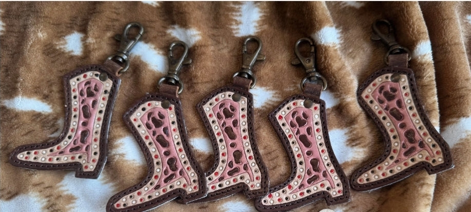 Pink Cow Boot Keychain