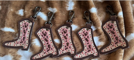 Pink Cow Boot Keychain