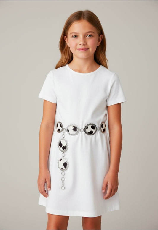 Faux Cowhide Kids Chain Belt