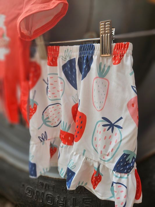 Strawberry Tassles & Ruffles Short Set