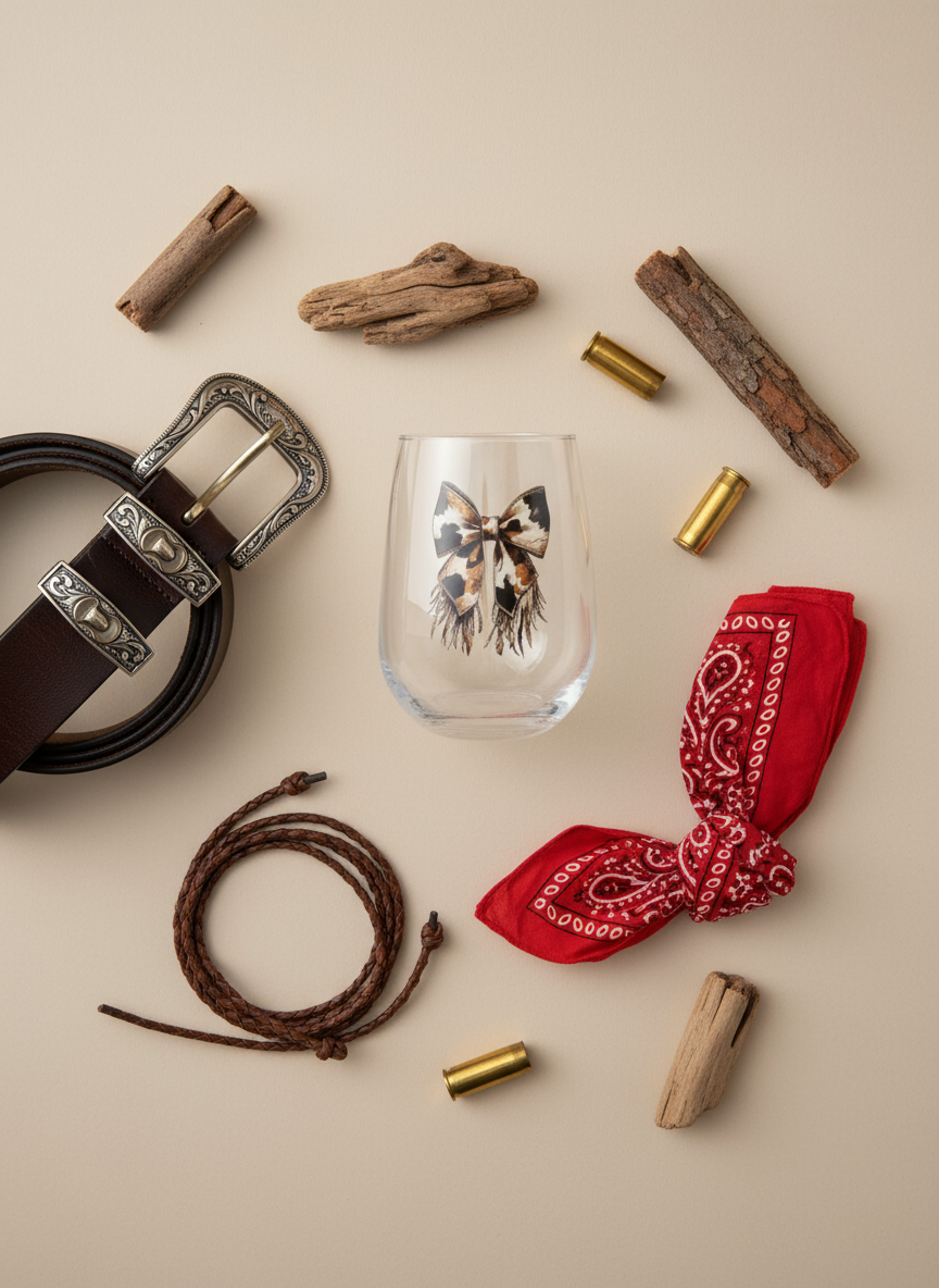 Tri-Color Cow Bow Wine Glass