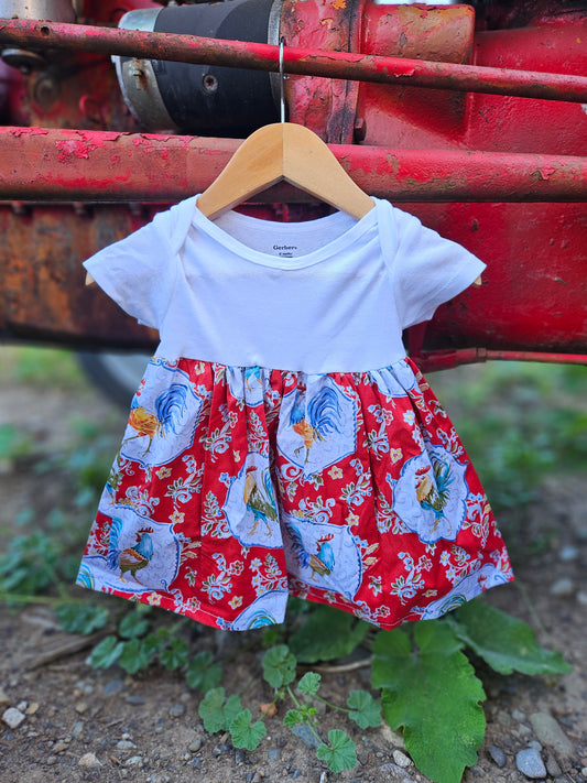 Onesie Dress-Vintage Red Chicken