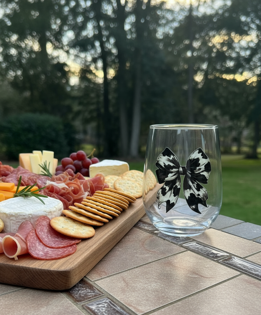 Black & White Cow Bow Wine Glass