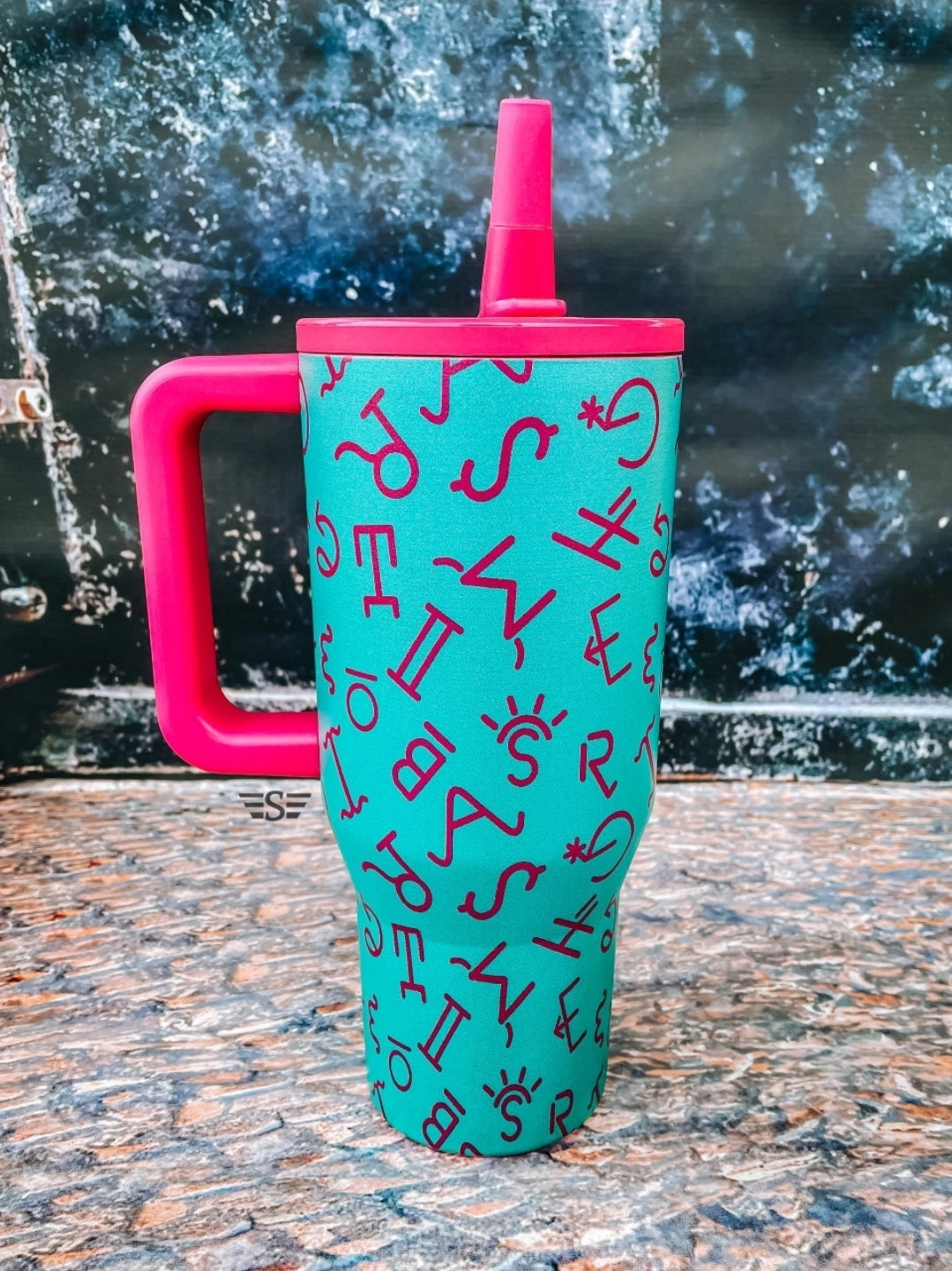 Branded Teal/Pink Flip Top Tumbler 32oz