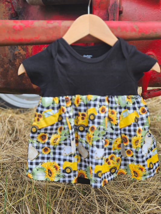Onesie Dress-Vintage Truck & Sunflowers