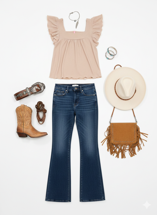 Square Ribbed Ruffle Top