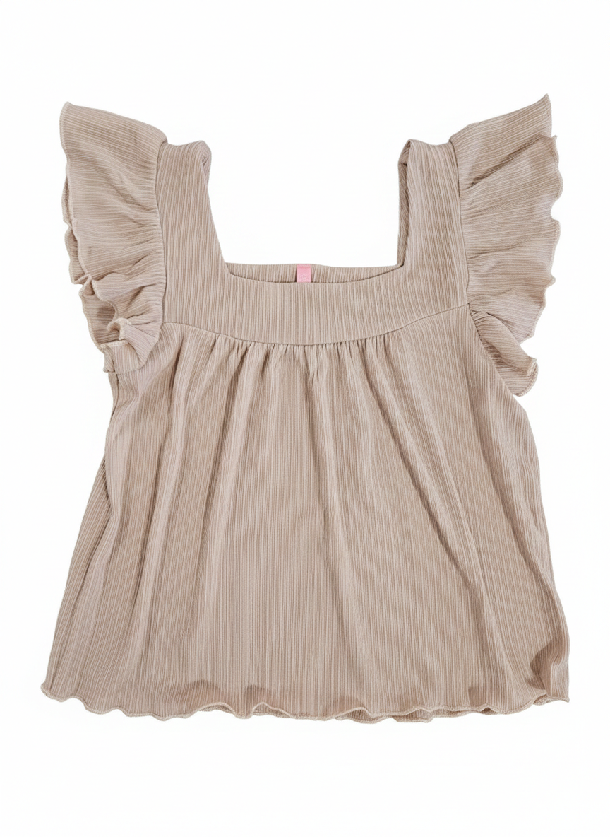 Square Ribbed Ruffle Top