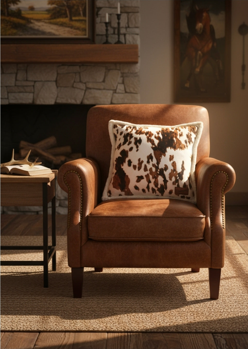 Tri-color Cowhide Plush Pillow