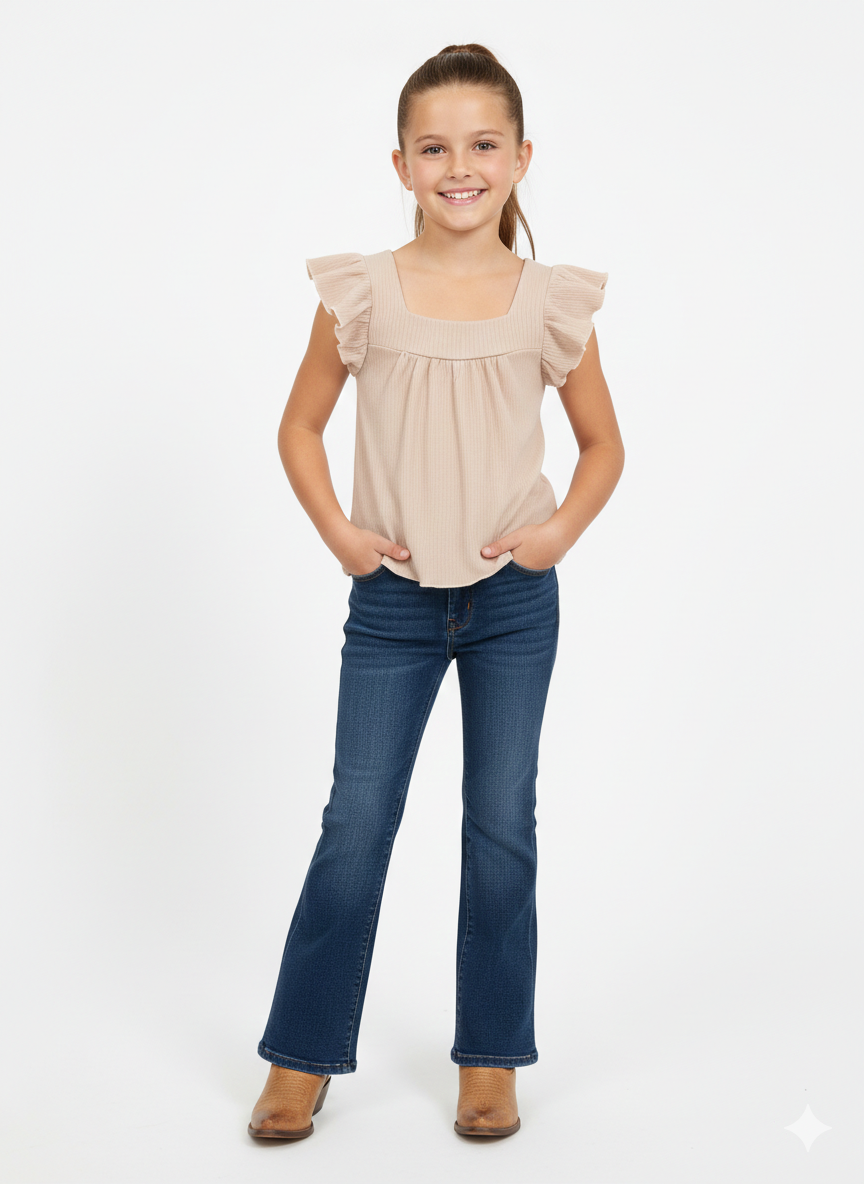 Square Ribbed Ruffle Top